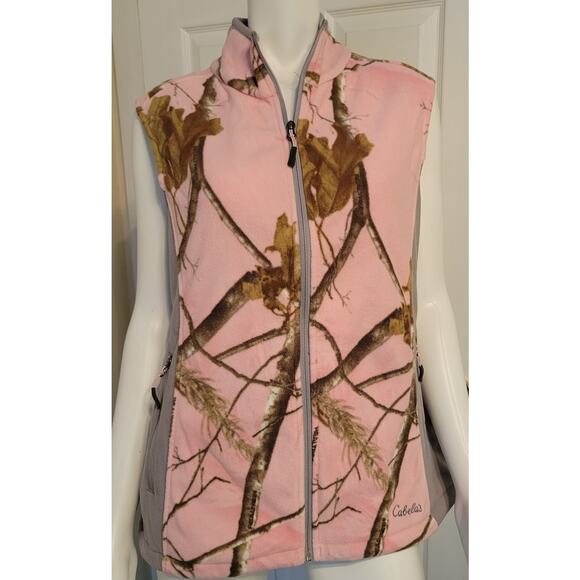 Cabela's Camo Fleece Vest Realtree Pink Women's Doe Camp Side Pockets Size L - Picture 1 of 9